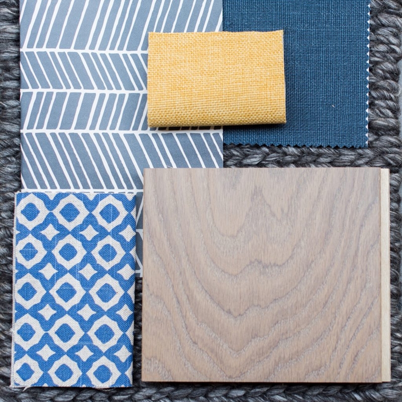 A sample board by Annie Bowen, for a living room scheme.