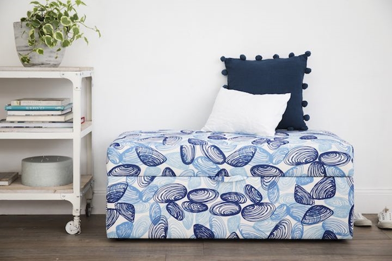 Our Otto Storage box in a fabric called  Pipi - Ocean